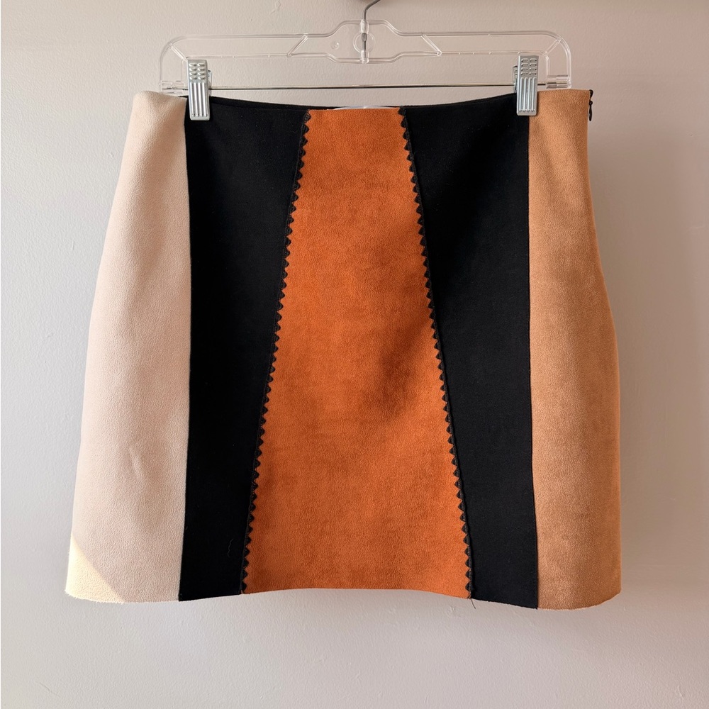 Colorblock Mini Skirt in Black, Tan & Cream